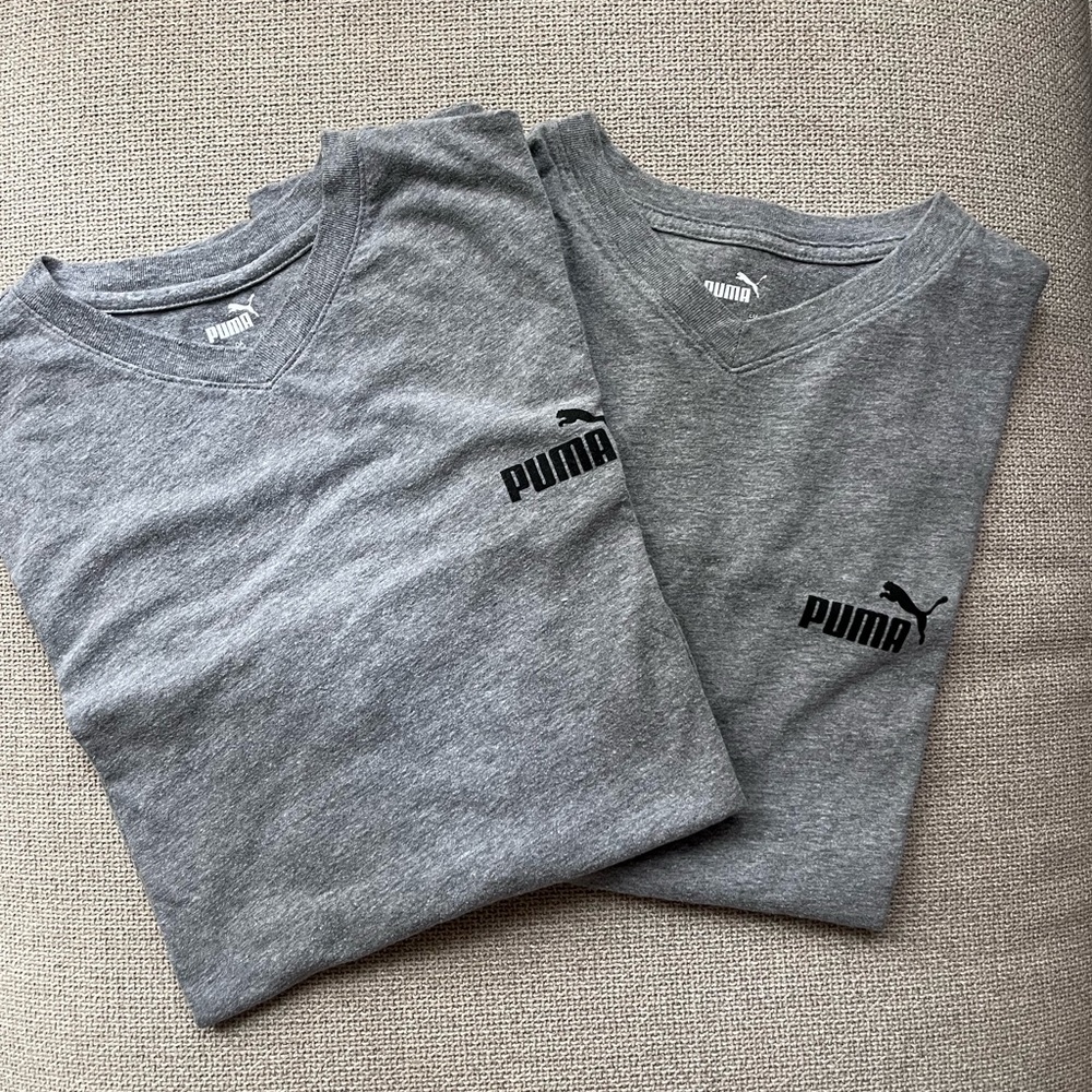 2 PUMA - V-neck T-shirt - XL & LT size - Grey with Black logo